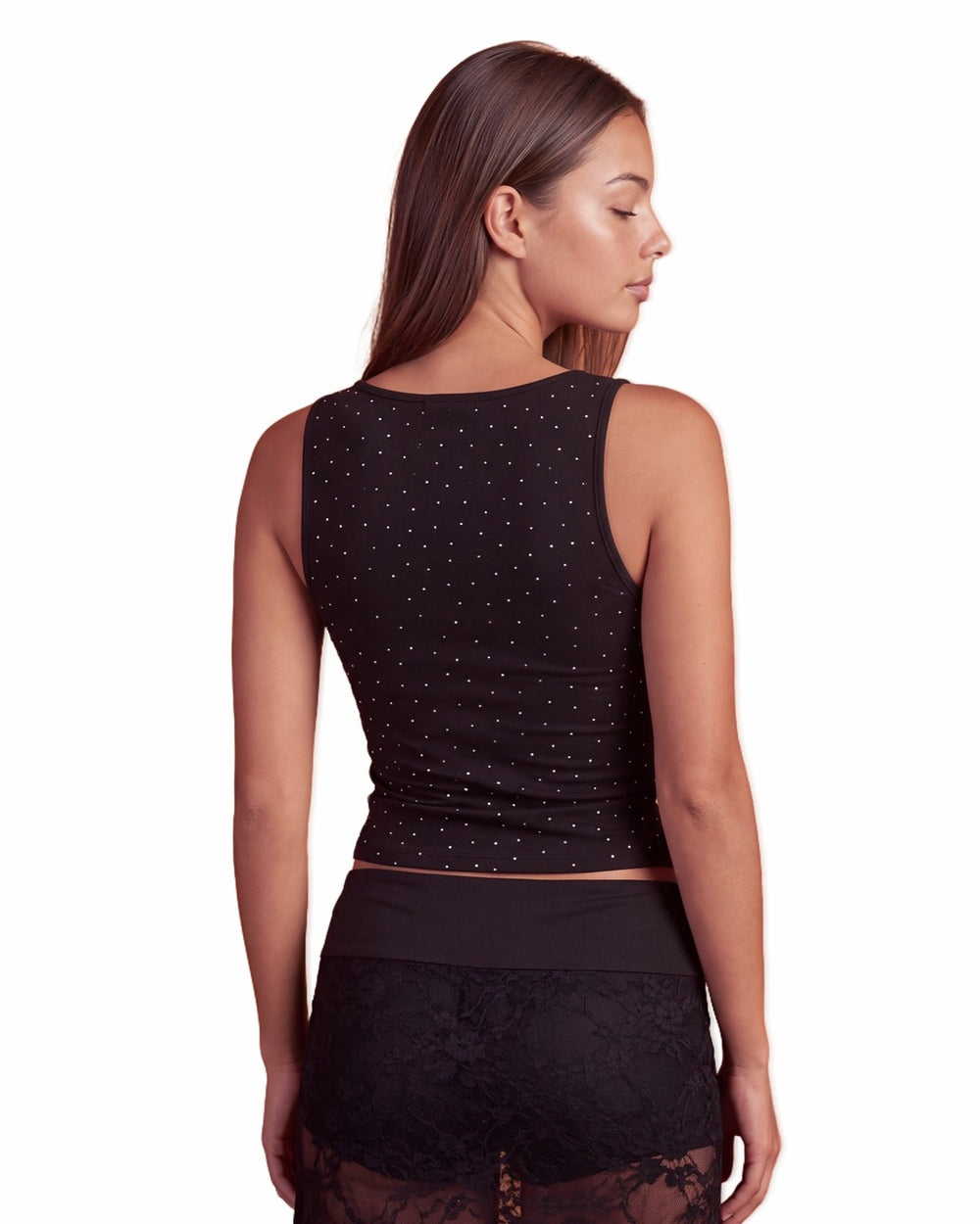 Crystal-Embellished Square-Neck Top – Black