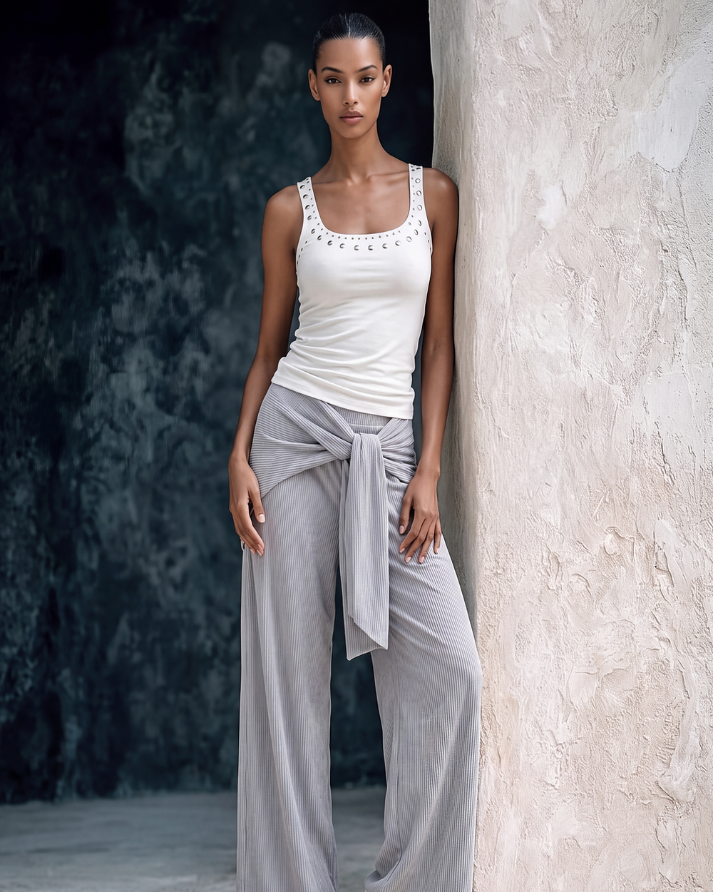 Crystal-Trim Tank Top – White