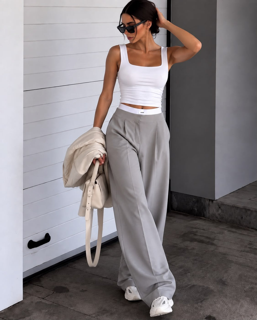Laila Basic Tank Top in white, front view